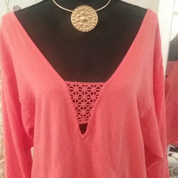 NWT FREE PEOPLE LINEN BLEND TOP SZ M SALMON COLOR - Picture 2 of 7